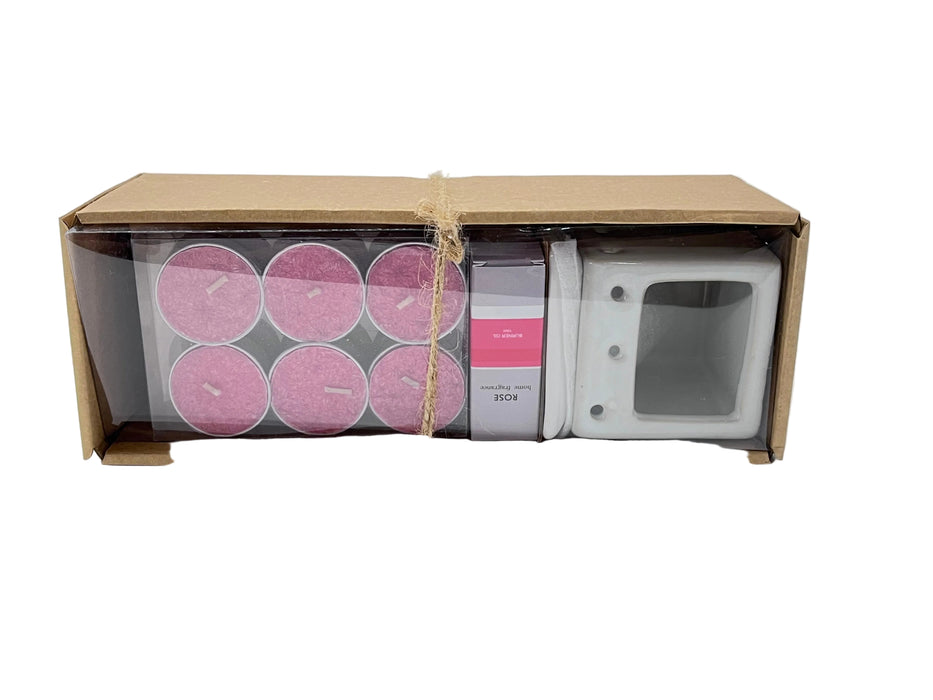 GIFT SET-TEALIGHT CANDLE/AROMA OIL/ BURNER ROSE DT