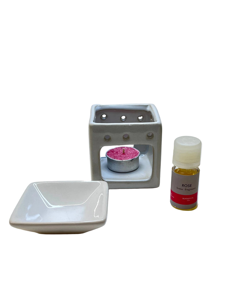 GIFT SET-TEALIGHT CANDLE/AROMA OIL/ BURNER ROSE DT