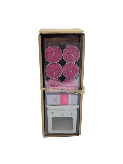 GIFT SET-TEALIGHT CANDLE/AROMA OIL/ BURNER ROSE DT