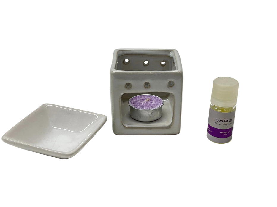 GIFT SET-TEALIGHT CANDLE/AROMA OIL/ BURNER LAVENDER DT