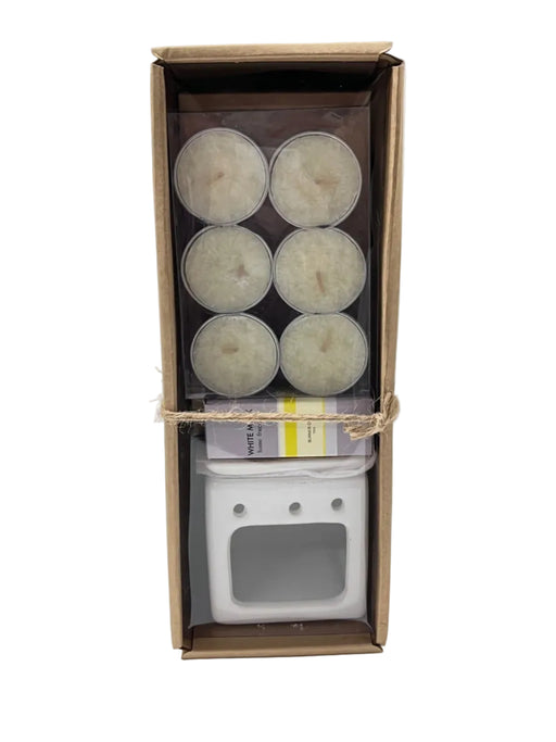 GIFT SET-TEALIGHT CANDLE/AROMA OIL/ BURNER WHITEMUSK DT