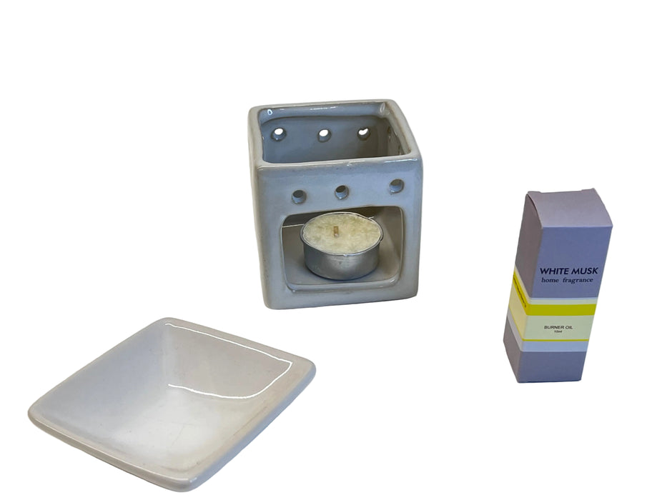 GIFT SET-TEALIGHT CANDLE/AROMA OIL/ BURNER WHITEMUSK DT