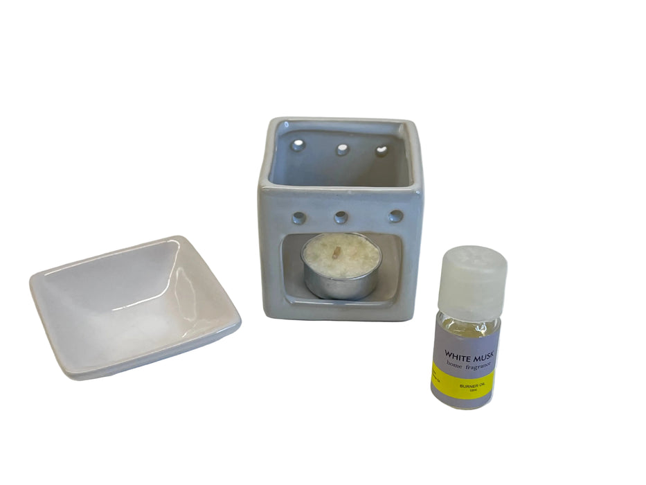 GIFT SET-TEALIGHT CANDLE/AROMA OIL/ BURNER WHITEMUSK DT