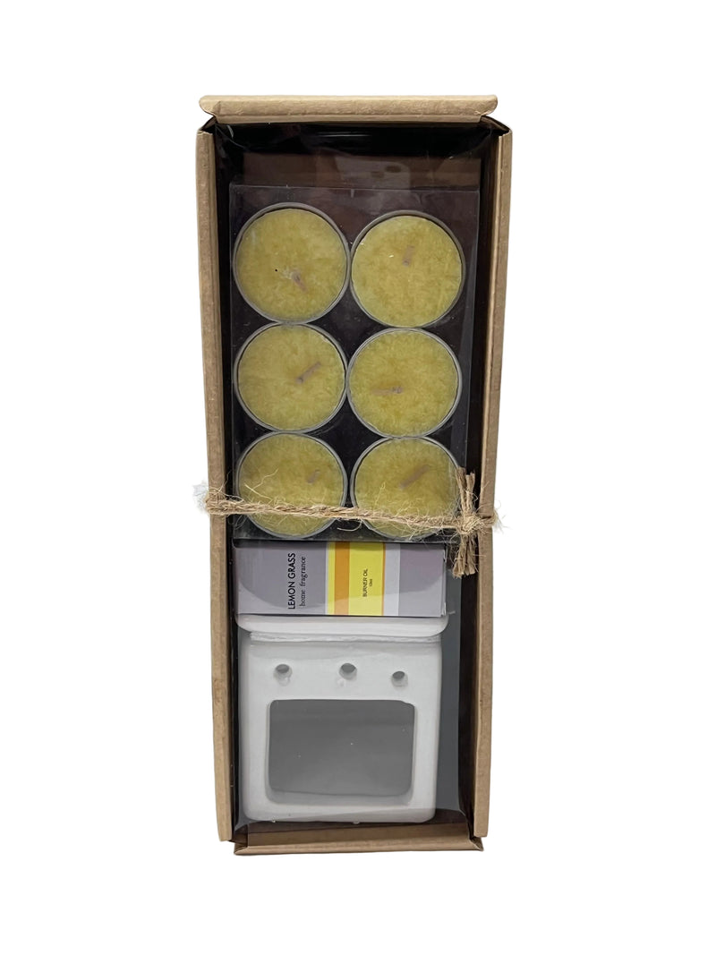 GIFT SET-TEALIGHT CANDLE/AROMA OIL/ BURNER LEMONGRASS DT