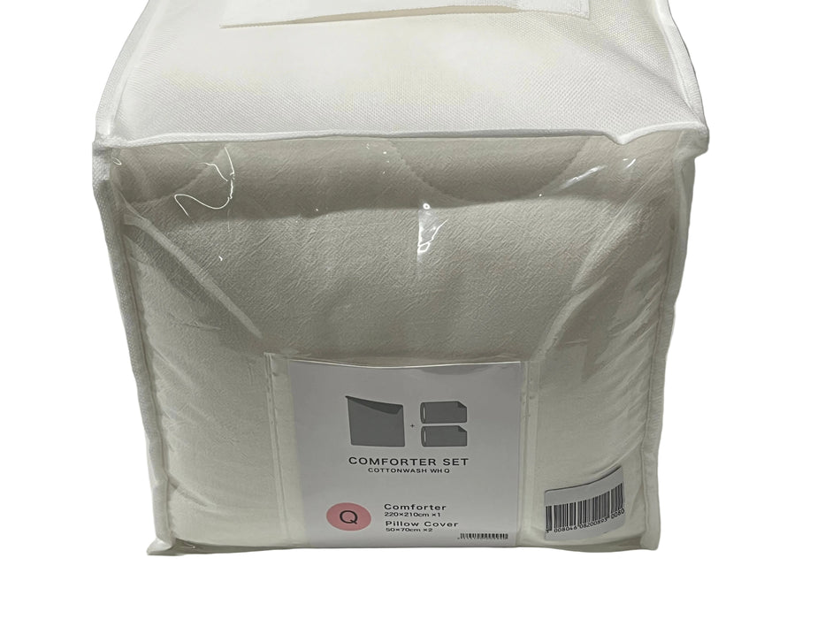 COMFORTER SET COTTONWASH WH Q