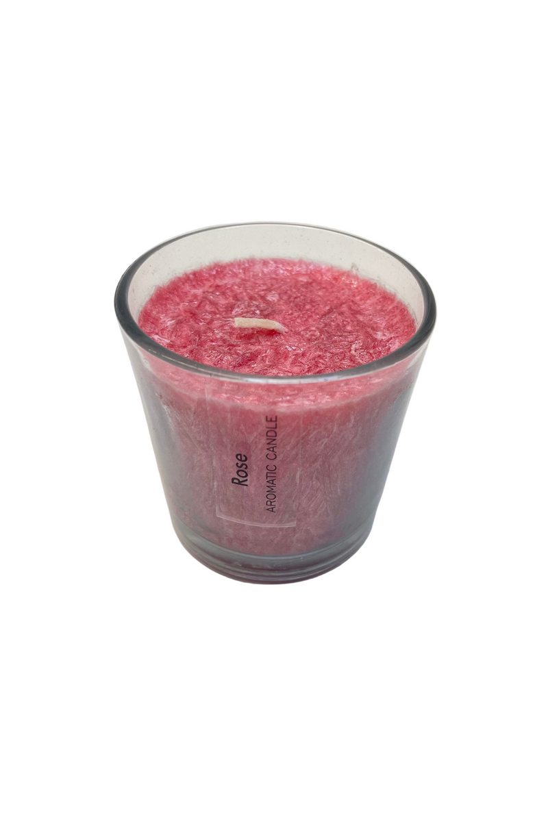PALM WAX AROMA CANDLE IN GLASS CUP ROSE DT